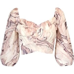 Peach Wrap Around Tie Waist Cropped Chiffon Festival Rave Going Out Top Womens L